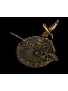 Vintage 80s White Swan Hummingbird Sundial Floral Gold/Bronze Patina Garden Chic